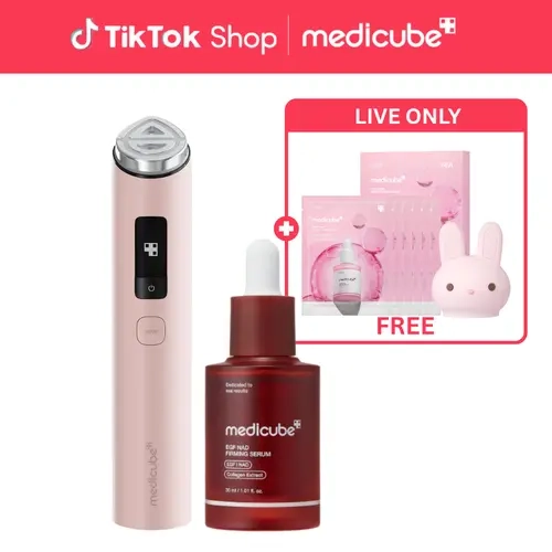 [LIVE Exclusive] [medicube] Pink Bunny Pilates for Your Face SETㅣPink Booster Pro X2 + SerumㅣIntensive Delivery for Long-lasting Hydration, Skin DefinitionㅣVisible Glow-Boosting Facial Dual Mode DeviceㅣKojic Acid or PDRN SerumㅣKorean Skincare