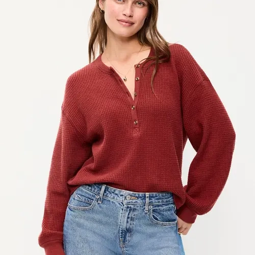 Old Navy Women's Long-Sleeve Crew-Neck Henley T-Shirt