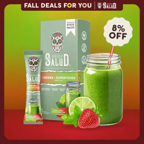 Salud 2-in-1 [Greens + Superfoods - Strawberry Lime] Daily Greens Drink Mix, Agua Fresca, Gut Health & Bloating Support, Probiotics & Prebiotics, Vegan, Non-GMO, Easy-to-Drink Greens Powder (6 Servings)