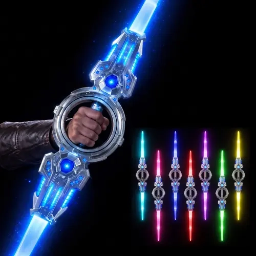 Dual Blades Lightsaber Toy, 7 Color Changing Light Up Saber with FX Sound, 360° Rotating Handle, Extendable Collapsible Sword, USB-C Rechargeable, for Halloween Cosplay Birthday Gifts Boys Girls