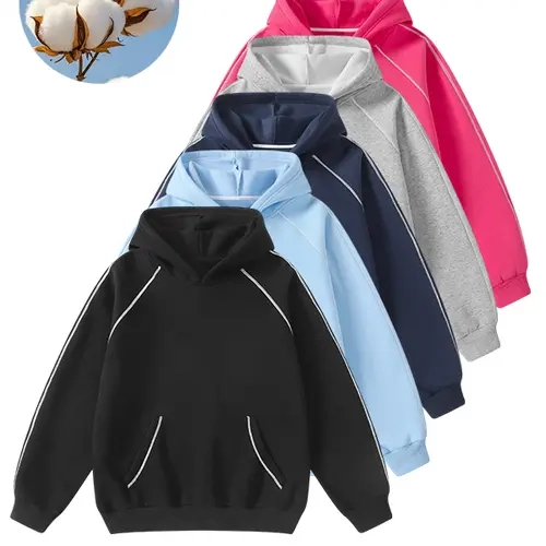American-style color-blocked, contrast-trimmed raglan shoulder hoodie sweatshirt, loose drop-shoulder pullover design, available in multiple colors, versatile unisex casual hoodie