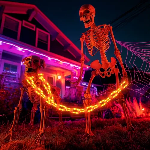 FLACCHI 10FT Halloween Chain Lights Battery Operated & Solar Powered, 160 LED Orange & Purple Waterproof Plastic Chains with Timer 8 Modes, Outdoor Decor for Yard Skeleton, Haunted House