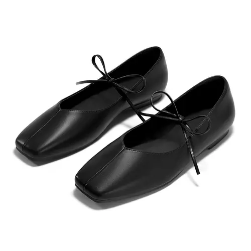 Coutgo Womens Mary Jane Flats Lace Up Square Toe Ballet Ballerina Flats Slip On Comfortable Dressy Shoes