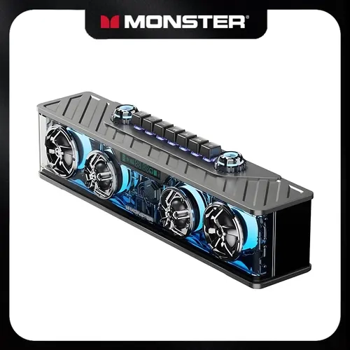 Monster Airmars G06 RGB Multifunction Transparent Wireless Stereo Bluetooth 5.3 Speaker, Desktop PC Computer Speaker with Heavy Bass, HiFi Sound, 360° Surround Audio, USB Type-C Plug & Play, USB-AUX Multi-Mode for PC, Phone