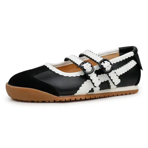 EVELLYHOOTD Women's Adjustable Mary Jane Footwear - Round Toe Genuine Cow Suede Toe & Heel, Microfiber Upper, Retro Double Strap, Contrast Color Low Top Soft Casual Wear Walking Shoes