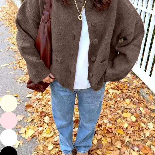 Women's Solid Color Round Neck Button-Front Cardigan, Loose-Fit Long Sleeve Knit Outerwear for Fall and Winter, Comfortable Fabric