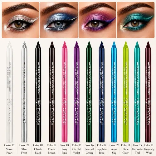12-Colors Eyeliner Pencil Set with Sharpener, Matte-Metallic-Pearl-Shimmer Shades, Creamy Blendable Eyeshadow & Lip Liner, Smudge-Resistant Festival Party Makeup Gift
