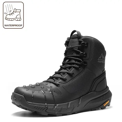【WATERPROOF】NORTIV 8 Metrostrike Men's 8-in Plain Nylon Cloth Round Toe Heavy-Duty Utility Work & Safety Shoes, Lightweight All-Day Comfort All-Season Footwear for Security Guards, Outdoor & Walking Use, Security Guard Shoes, Outdoor Work Shoes