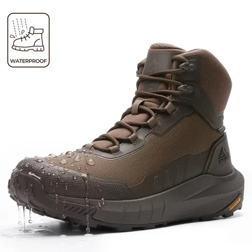 【WATERPROOF】NORTIV 8 Terrascope All-Season Lace-Up High-Top Men's Army Ankle Work Protective Boots - Black, Oxford Fabric, Nylon, Breathable Mesh Lining, Vegan Leather, EVA, ETPU Rubber Outsole, Wedge, for Outdoor & Construction Use