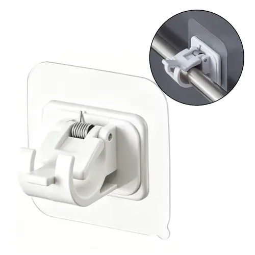 Drill-Free Self-Adhesive Rod Holder, Plastic Composites Bathroom Accessory, Waterproof Wall-Mount Curtain & Shower Rod Bracket