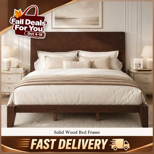 Amerlife Solid Wood Bed Frame with Headboard, Japanese Joinery, Platform Bed Frame, Mortise-and-Tenon Joinery, 30-Min Tool-Free Setup, No Box Spring Needed, Minimalist Modern Style #TikTokShopFallDealsForYou