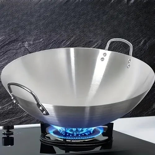Heavy-Duty Stainless Steel Wok Pan, Professional Non-Stick Stir-Fry Pan with Ergonomic Handle, Compatible with Gas, Induction, Electric Stovetops, Easy-to-Clean Home Kitchen Cookware, Stainless Steel Pan