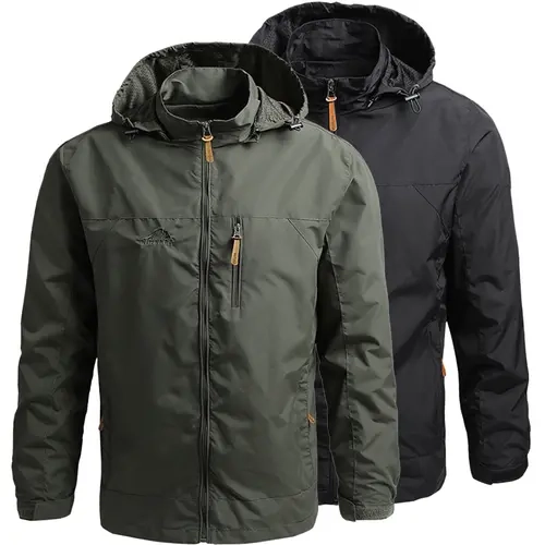 Men's Army Green Polyamide Lightweight Windbreaker Jacket - Stylish Detachable Hood, Zipper Closure, Multi-Pocket Outdoor Men's Sports Jacket for Hiking, Spring Autumn Daily Use (Lightweight Casual Coats Included)