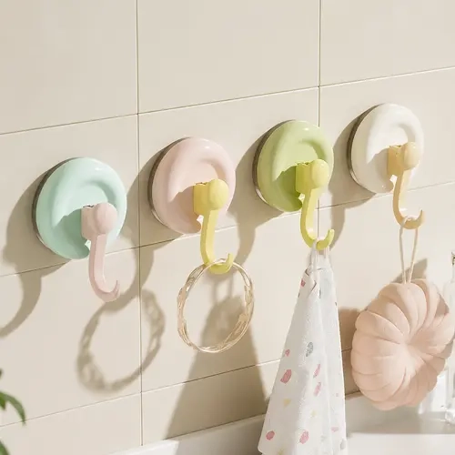 4-Pack Dopamine Adhesive Wall Hooks with No-Trace Adhesive Glue, Bulk Pack Bathroom Towel Hangers That Holds Towels for Home Improvement