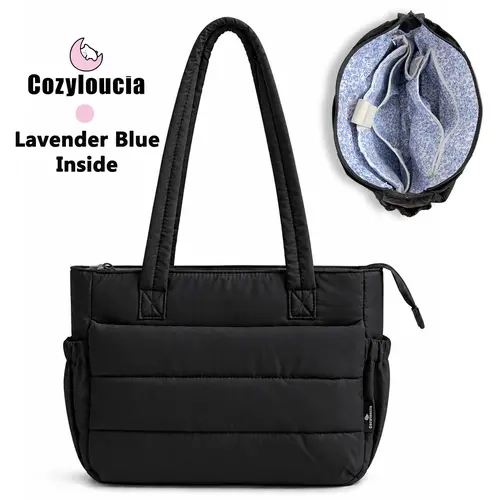 Cozyloucia Women's Mini Tote Shoulder Bag - Super Lightweight Polyester Fabric Purse with Multiple Pockets, Spacious Zip Closure Multifunctional Commuter Bag for Work