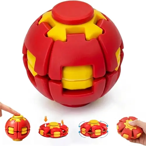 3D Printed Press-to-Spin Gear Sphere Fidget Toy with Smooth Bearings, Deformable Sensory Desk Gadget for Ages 8+, Fidget for Adults, Office Stress Relief & Focus Aid