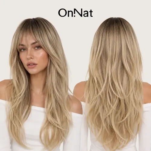 Daisy - OnNat Scalpiana Ultra Silk Top Wig | 22-inch Glueless Layered Cut Synthetic Wig With Bangs Beginner Friendly Pre-cut Ultra-thin Breathable Cap Natural Scalp Look Premium Fiber