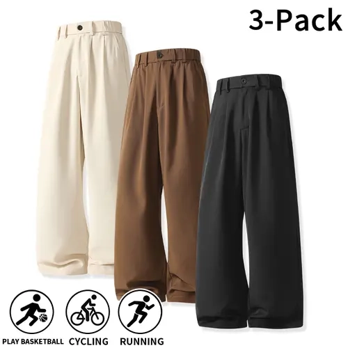 3‑Pack Men’s Pleated Wide‑Leg Pants, High‑Waisted Drapey Wrinkle‑Free Pants, Casual Streetwear Loose‑Fit Pants for All‑Season Outfits Baggy Wide Leg Sweatpants