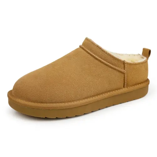 EVELLYHOOTD Women's Genuine Suede Casual Round Toe Micro Mini Fur Lined Booties, Soft Slip-On Lightweight Non-Slip Ankle Snow Shoes for Daily Fall Winter Wear