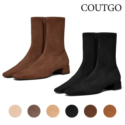 Coutgo Women's Fashion Chunky Block Low Heel Square Toe Suede Zipper Ankle Booties - Women's Shoes, Footwear Fashion