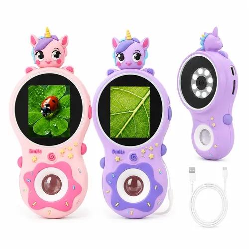 Handheld Kids Digital Microscope with 2.0" IPS Screen, Auto Focus, Magnifying Glass, Portable Unisex STEM Toy for Toddlers+, Unicorn-Themed Nature Exploration Birthday Gift