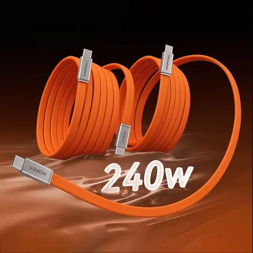 ChubbyCable 2-Pack 6FT Flat Silicon-Alum USB C to USB C Cable, 240W Mobile Charging Cable with Alloy Connector, 48V 5A Max, Smart Chip for Multi-Device Use