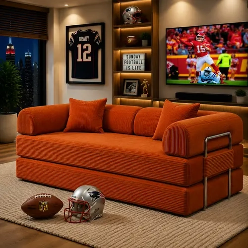 EVLWZL 3-Seat Corduroy Upholstered Couch - 79-in 5-in-1 Convertible Sleeper Sofa Bed with 2 Pillows, Cotton Traditional Boneless Modular Floor Couch for Living Room, Fixed Frame, Washable Cover, No-Assembly for Small Spaces & Guest Bed