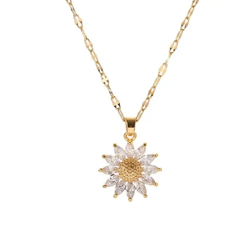 14K Sunflower Necklace for Women , Beautiful Gift for Mom, Wife ,Girlfriend,A Little Flower, A Whole Lot of Love