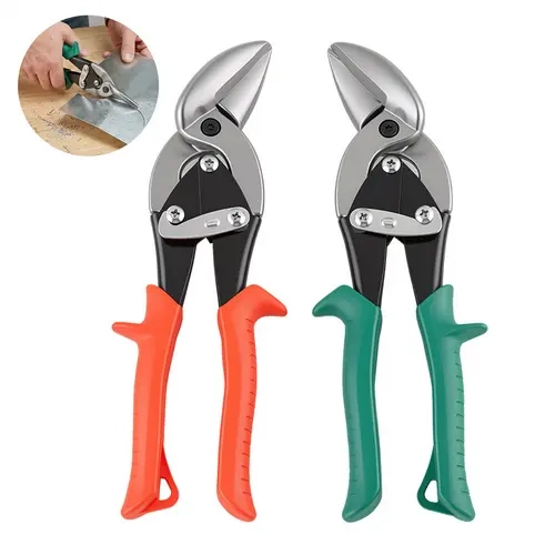 10-Inch CR-V Aviation Snips, High Leverage Compound Lever Metal Cutting Shears with Serrated Edge Offset Design, Hardware Tool with Attachment for HVAC Pros, Drywall Cut, Metal Cutting Tasks