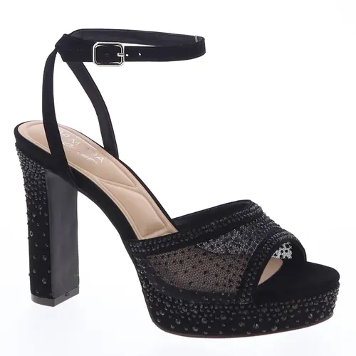 Gossip - Women's Rhinestone Mesh Platform Sandals, Chunky Block Heel, Ankle Strap & Comfort Insole