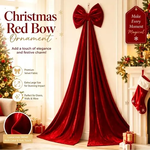 6.5FT Large Wine-Red Velvet Bow, Giant Burgundy Red Christmas Bow for Tree Decoration, Christmas Decorations for Home 2026, Holiday Tree Topper Window Wall Hanging Xmas Ornament, Festive Home Decor Accessory, Decorative Ornament