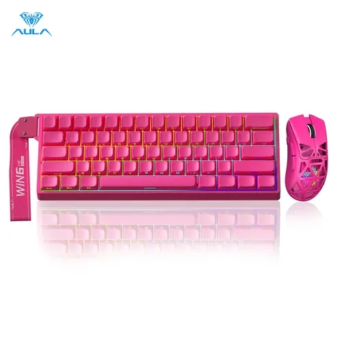 AULA WIN60 HE PRO Magnetic Switch Wired Mechanical Gaming Keyboard Mouse   Set   SC620 Rose Red, 8000Hz Polling Rate, Hot Swappable, Adjustable Actuation Rapid Trigger Mode, RGB Backlit,60 Percent Keyboard Gaming Accessories gaming stuff e-sports Game