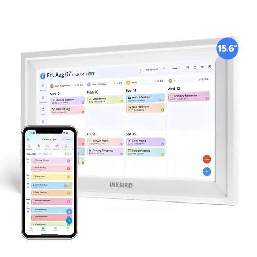 INKBIRD 15.6-Inch WiFi Smart Digital Calendar & Family Chore Chart for Families, Full HD IPS Touchscreen, Dual-Band WiFi Auto Sync, Star Rewards, Habit Plan, Wall Mount, Portrait Display Support, Multi-Platform Compatible