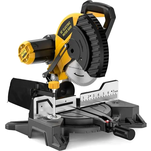DOVAMAN 10 in Corded Miter Saw, 6100 RPM High-Power Pure Copper Motor, +/-47° Miter Cut, 2.36x5.5 in Max Cut, 100T Carbide Blade, 4 Positive Stops, Compact Lightweight Wood Cutter for Wood, Aluminum