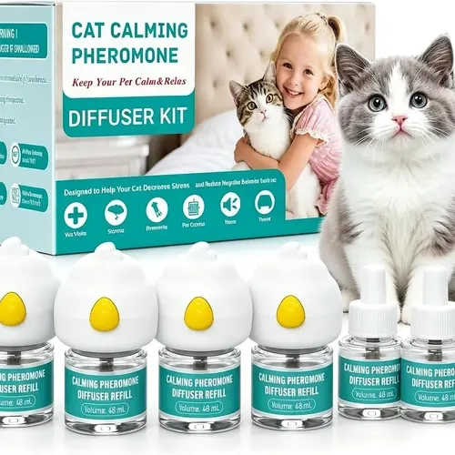 Cat Calming Pheromone Diffuser Set (10-Pack) - Aroma Diffusers, Aroma Scent Machine, 4 Plugs + 6 48mL Refills, 180-Day Stress Relief for Multi-Cat Homes, Reduces Anxiety, Scratching & Aggression