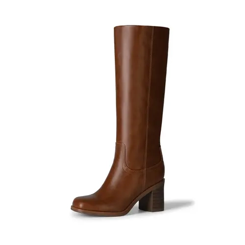 DREAM PAIRS Women's Square Toe Chunky Heel Slip-On Knee High Boots, Fall Winter Fashion Dressy Everyday Walking Footwear, Chunky Heels