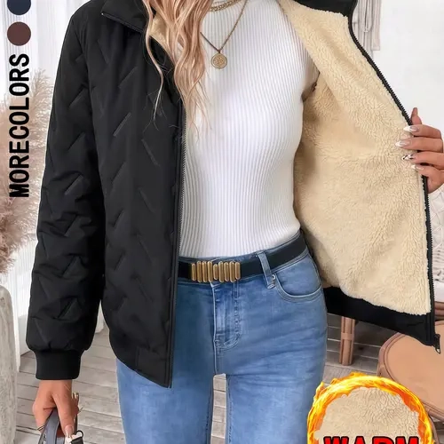 Women's Mock Neck Fleece-Zip Warm Casual Outerwears - Feminine Keep Warm Jackets & Coats with Pockets, Versatile Commuter Fleece Jackets for Autumn Winter