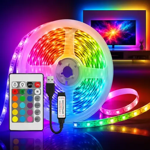 10M/32.8FT RGB LED Strip Lights, USB Powered Color Changing Light Strip with Bluetooth App & 24-Key Remote, 3535 RGB Ambient Lighting for Bedroom, TV Backlight, Gaming Room, Desk & Party Decor