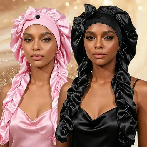 Humwam Women's Flexible Smooth Satin Sleep Bonnet - 2-in-1 Haircare Accessory, Adjustable Satin Skullcap Headbands for Sleep Protection & Outdoor Sun-Shielding, Hair Accessories for Women