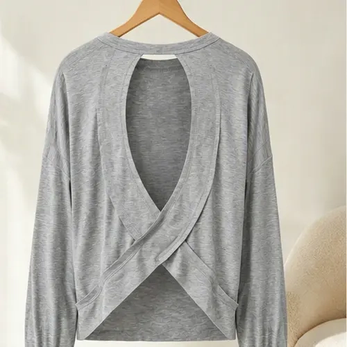 Women's Sporty Hollow Out Long Sleeve Top, Breathable Quick Dry Yoga Shirt, Loose Fit Running Fitness T-Shirt, Ideal for Spring Fall