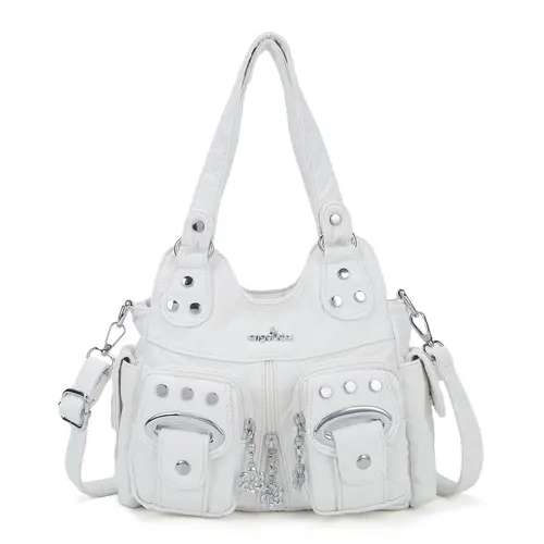 Angel Kiss Women's Small Hobo Purse - Washed Vegan Leather Multi-Pocket Casual Shoulder Bag with Floral Pull, Magnetic Snap & Soft Adjustable Strap, Chic Crossbody Bag