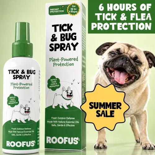 Roofus Dog Tick Spray, Natural Oil Plant-Powered Formula, Long-Lasting 6-Hour Tick Prevention, Bug Repellent, Fresh Outdoor Defense