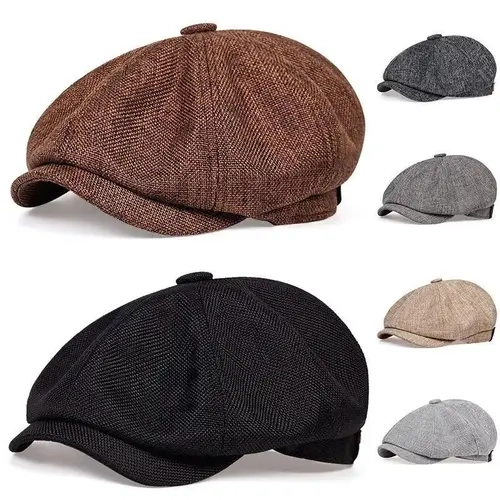 Men’s Vintage Peaky Blinders Newsboy Cap - British Style Octagonal Flat Baker Boy Cabbie Hat, Adjustable Hats for Old Money Aesthetic, Comfortable Breathable Plain Leopard Print Fashion Accessory