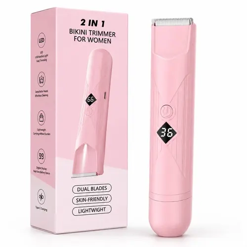 Neidga Painless Trimmer Shaver Set for Women, 2-in-1 Rechargeable Wireless Trimmer with Dual Heads for Bikini, Body, and Face - IPX7 Waterproof, Gifts For Women, Hair Tools, Smooth Shave, Biknini Trimmer