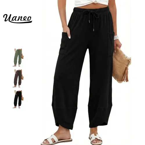 UANEO Womens Wide Leg Sweatpants Drawstring Elastic Waist Harem Pants | High Rise, Women's Lounge Sweatpants with Side Pockets, Solid Color Barrel Palazzo Pants, for Spring, Summer, Fall and Winter