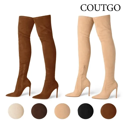 Coutgo Women's Suede Pointed Toe Stiletto Over-The-Knee Boots - Footwear, Pointed Boot Shoe, Side Zipper, Rubber Sole, Minimalist Plain Design, Cowgirl Vibe, Fall Winter Casual & Dress Party Shoe