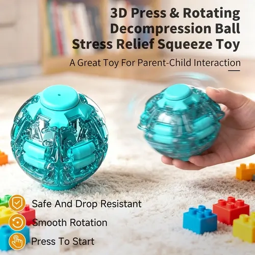 Press & 360 Degree Rotating Fidget Ball, Sensory Desktop Fidget Toy, Anxiety Relief Stress Squeeze Toy for Kids & Adults