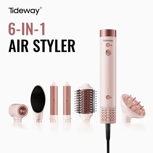 Tideway Prowaver 6-in-1 Ionic Air Styler, Hair Dryer Brush with Auto-Wrap Curlers for Fast Drying, Smooth Blowouts & Voluminous Curls, Dual Voltage techvibes