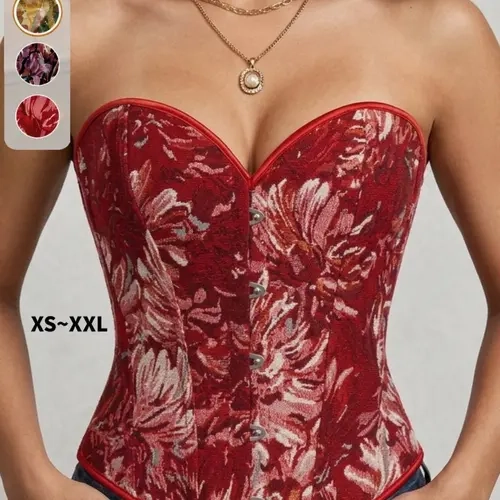 Women's Floral Strapless Waist Cincher Top, Heart Neckline Bodycon Bra, Y2K Retro Style Shaping Shirt, Fit, Perfect for Parties and Outings