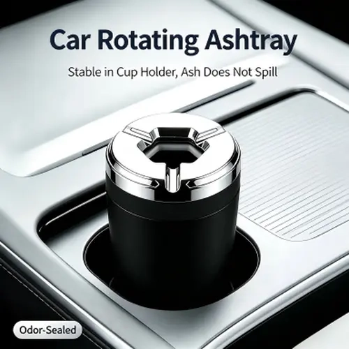Rotating Sealed Lid Car Ashtray Odor Resistant Auto Cigarette Ashtray Fits Vehicle Cup Holder, Heat Proof Easy Clean Car Interior Accessory for Car